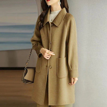 Women's Winter Coat Long Overcoat Single Breasted Lapel Pea Coat Thermal Warm Windproof Trench Coat with Pockets Elegant Outerwear Fall Outerwear Long Sleeve Gray Black