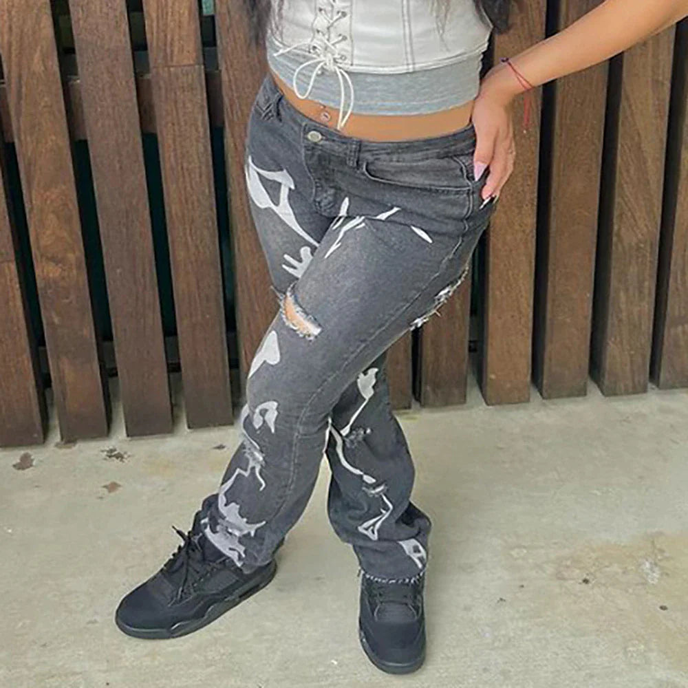 Women's Jeans Distressed Jeans Full Length Denim High Waist Active Fashion Outdoor Street Dark Gray S M Winter Autumn / Fall