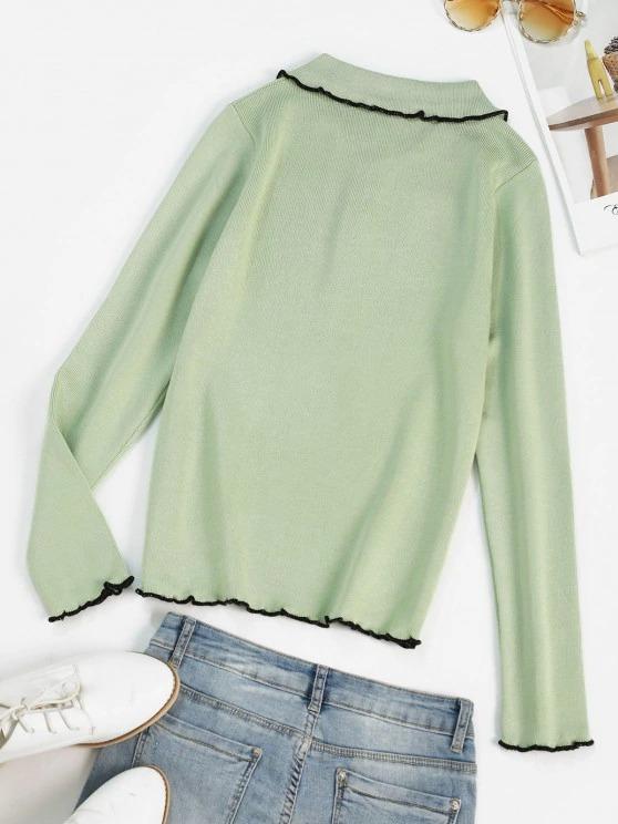 Binding Lettuce Trim Henley Knit Sweater - LuckyFash™