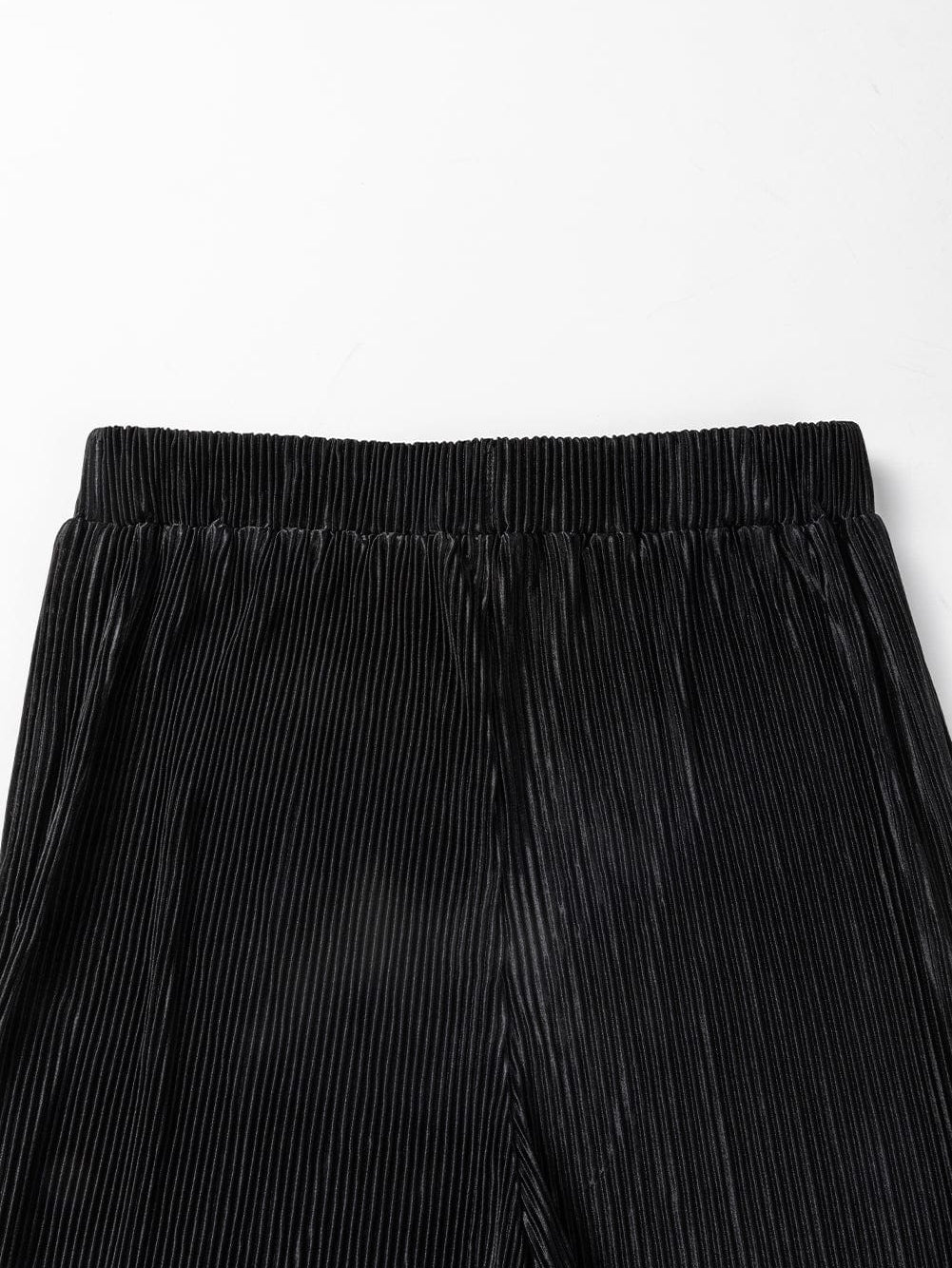 Black Ribbed Two-Piece Cropped Top and High Waist Pants Set