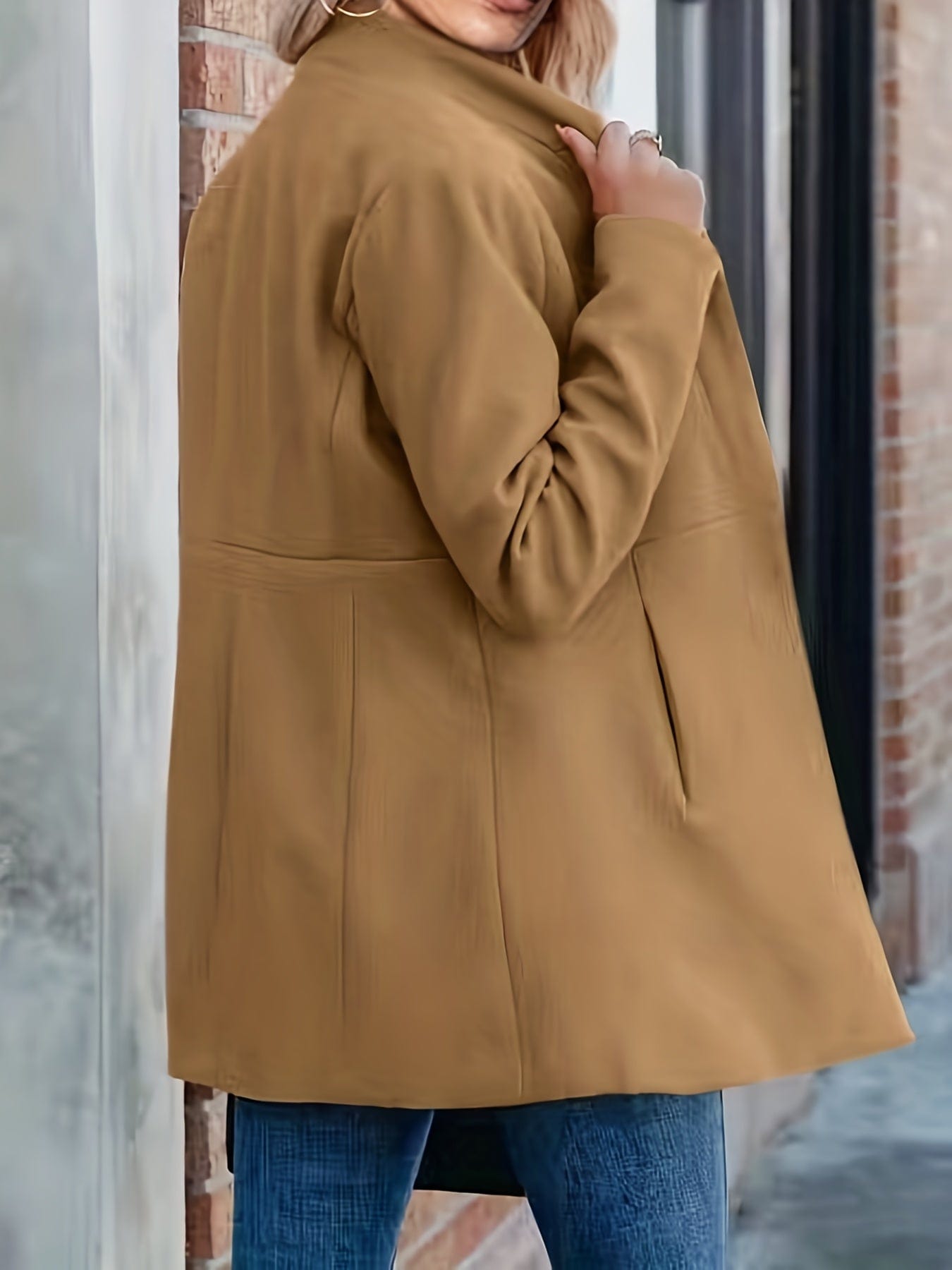 MsDressly Blazers Elegant Solid Stand Collar Pocket Open Front Long Sleeve Blazer