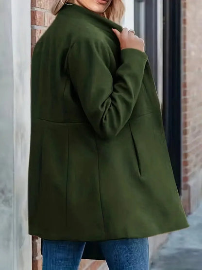 MsDressly Blazers Elegant Solid Stand Collar Pocket Open Front Long Sleeve Blazer