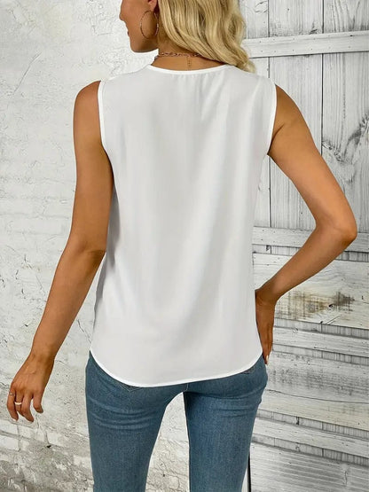 MsDressly Blouses Casual Solid Ruched V-Neck Sleeveless Blouse