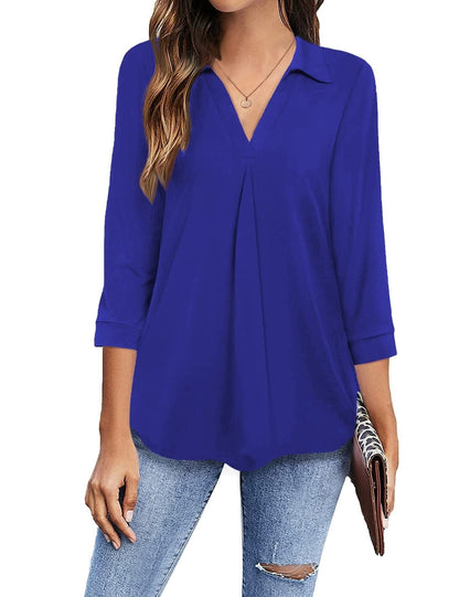 MsDressly Blouses Collared V Neck Casual Loose Blouse BLO2211191918RBLUS