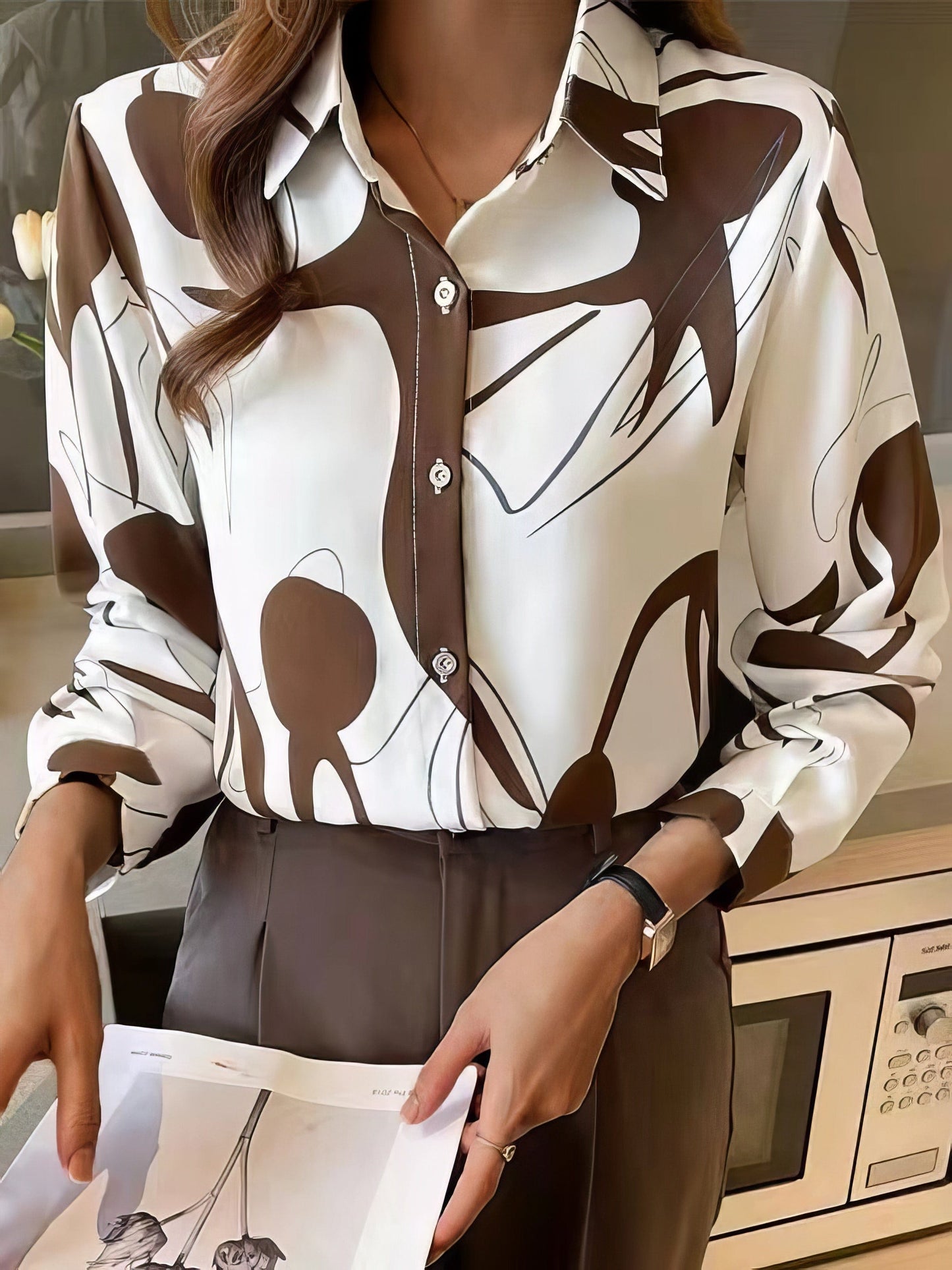 MsDressly Blouses Long Sleeve Stand Collar Button Printed Blouse BLO2210201900BROS