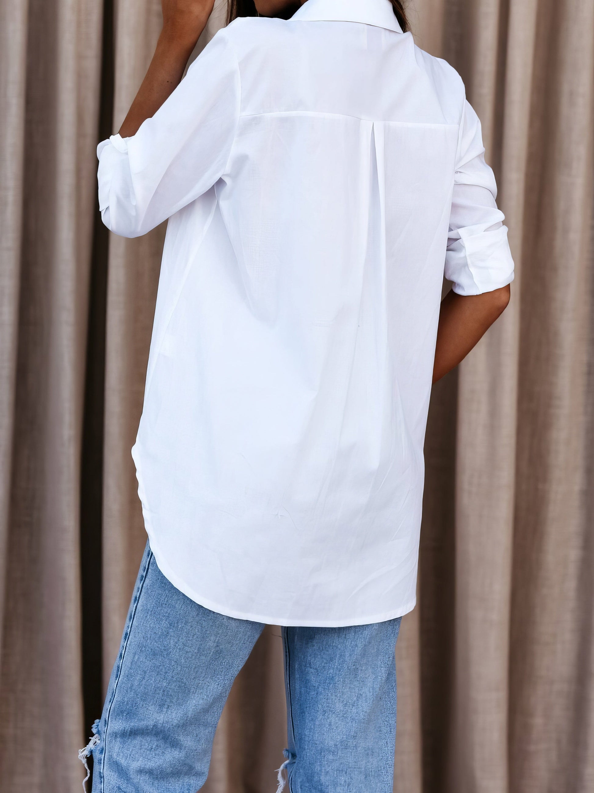MsDressly Blouses Simple Long Sleeve V-Neck Button Blouses