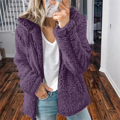 Chic & Modern Women's Sherpa Teddy Coat Zip-Up Hoodie for Daily Fall Wardrobe