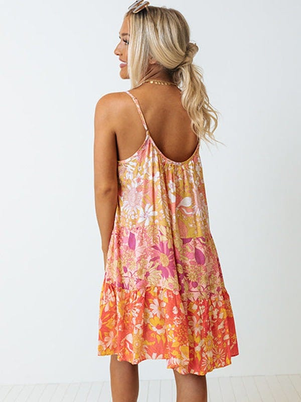 Bohemian Style Spaghetti Strap Dress with Off-Shoulder Umbrella Skirt