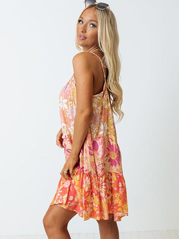 Bohemian Style Spaghetti Strap Dress with Off-Shoulder Umbrella Skirt