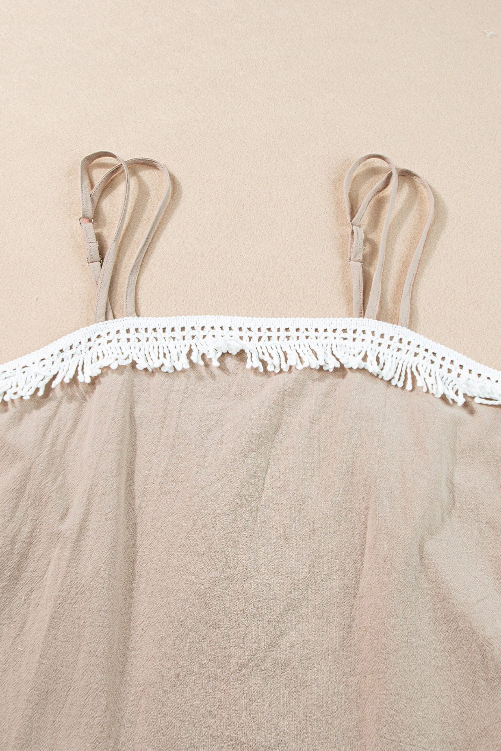 Boho-Chic Pale Khaki Crochet Fringe Two-Piece Short Set