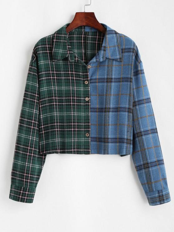 Button Down Contrast Plaid Shirt Jacket for Women