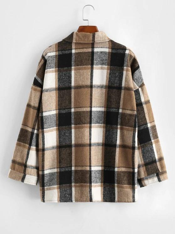 Button Front Plaid Wool Blend Shacket - LuckyFash™