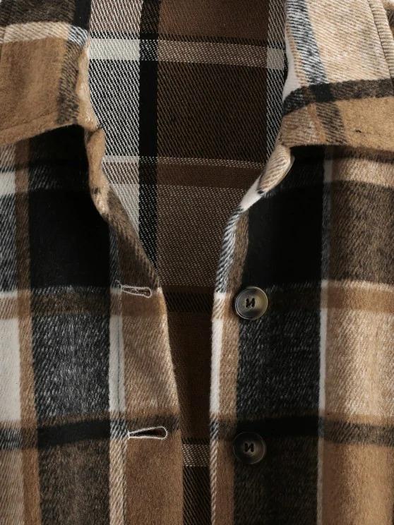 Button Front Plaid Wool Blend Shacket - LuckyFash™