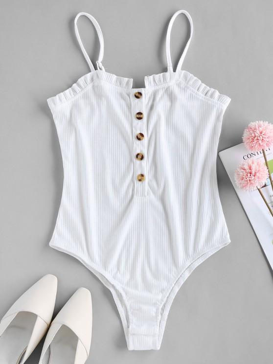 Button Placket Frilled Ribbed Bodysuit - LuckyFash™