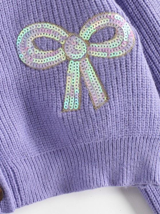 Button Up Bowknot Sequins Cropped Cardigan - LuckyFash™