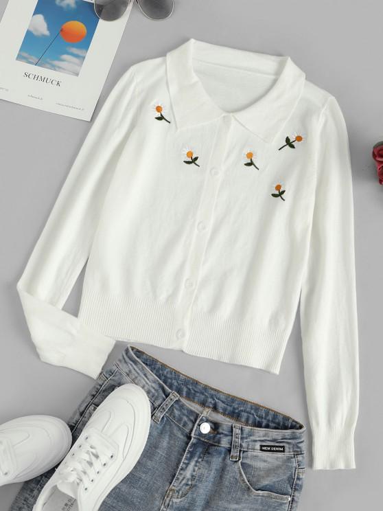 Button Up Daisy Embroidered Cardigan for Women