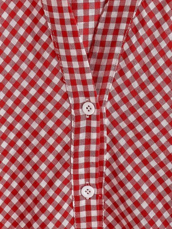 Button Up Gingham Lantern Sleeve Shirt - LuckyFash™