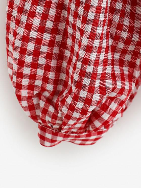 Button Up Gingham Lantern Sleeve Shirt - LuckyFash™