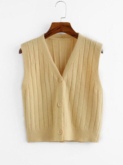 Button Up Plunging Sleeveless Cardigan for Women