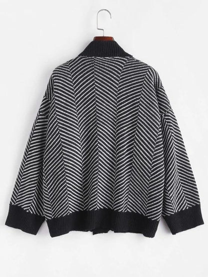 Button Up Stripes Oversized Cardigan - LuckyFash™