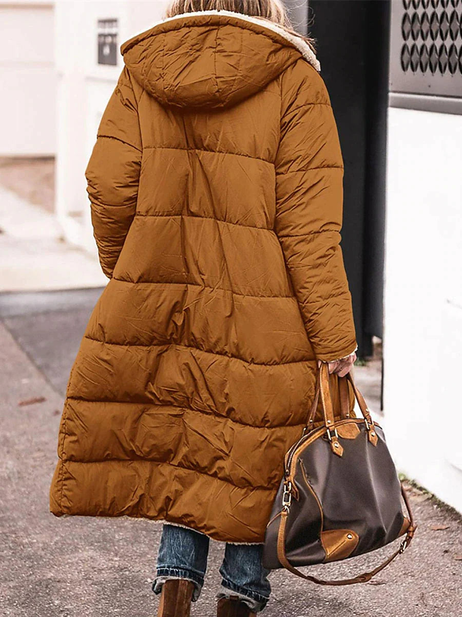 Women's Long Puffer Jacket Winter Fleece Parka  Reversible Thermal Warm Windproof Winter Coat Hooded Jackets Comtemporary Casual Street Style Jacket Long Sleeve Brown Black