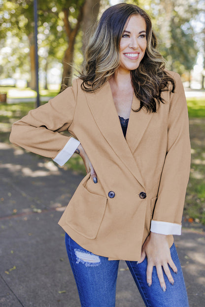 Apricot Buttoned Lapel Collar Blazer with Pocket