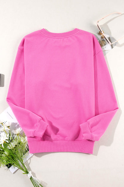 Bonbon Solid Fleece Lined Drop Shoulder Terry Sweatshirt