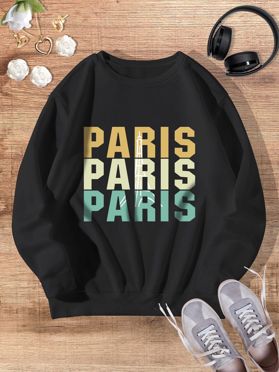 Retro Letter Print Casual And Fashionable Winter Round Neck Long-sleeved Sweatshirt