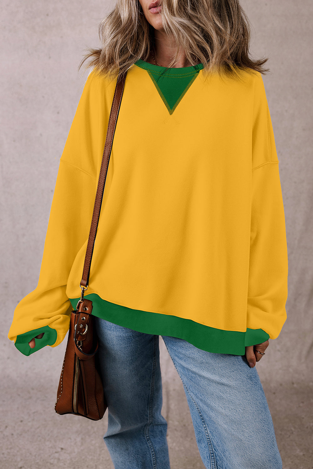 Ginger Color Block Patch Drop Shoulder Oversized Sweatshirt