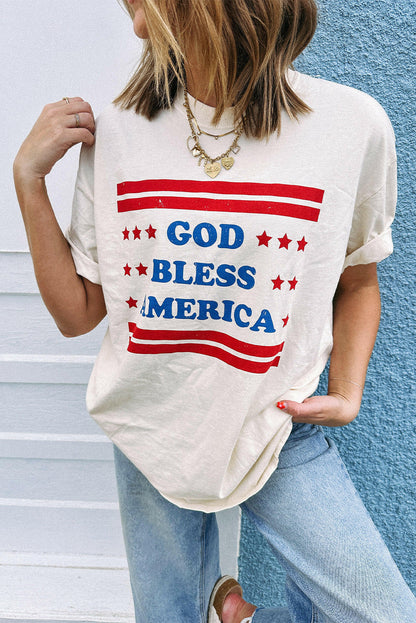 White GOD BLESS AMERICAN Star and Stripe T-Shirts