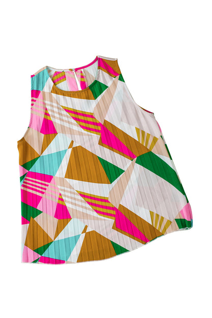 Multicolour Geometric Printed Pleated Shift Tank Top