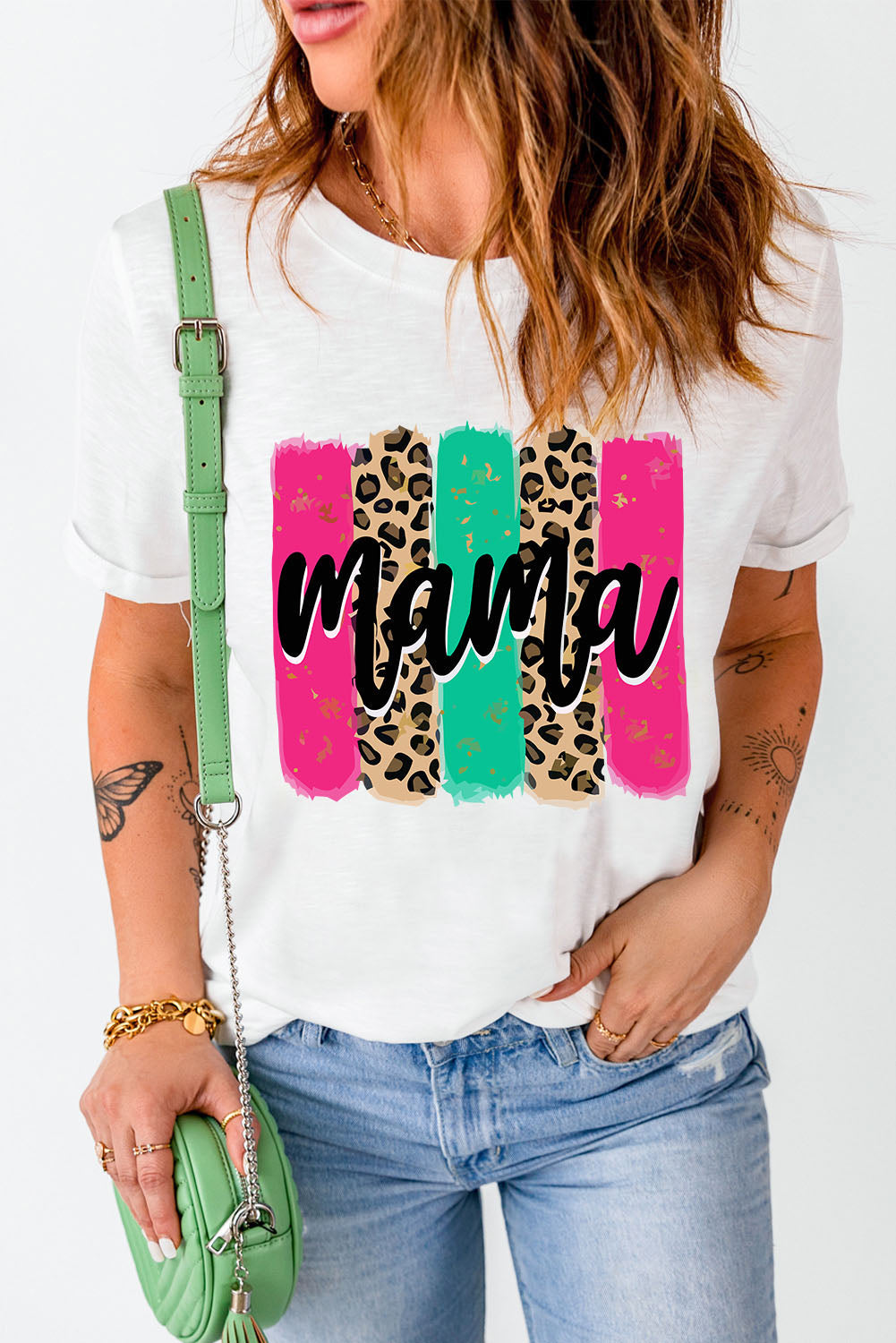 White Mama Leopard Brush Stroke Graphic T Shirt