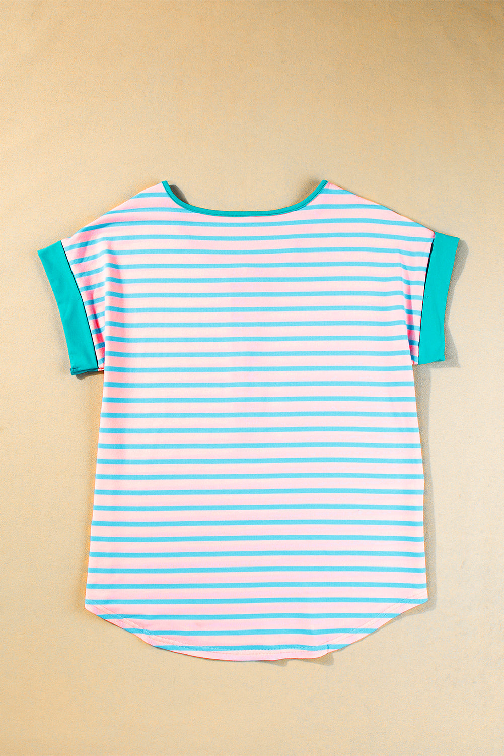 Pink Stripe Contrast Trim Half Zip Short Sleeve Top