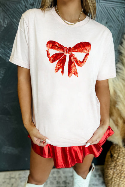 White Bowknot Graphic Casual T Shirt