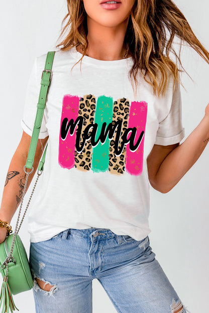 White Mama Leopard Brush Stroke Graphic T Shirt