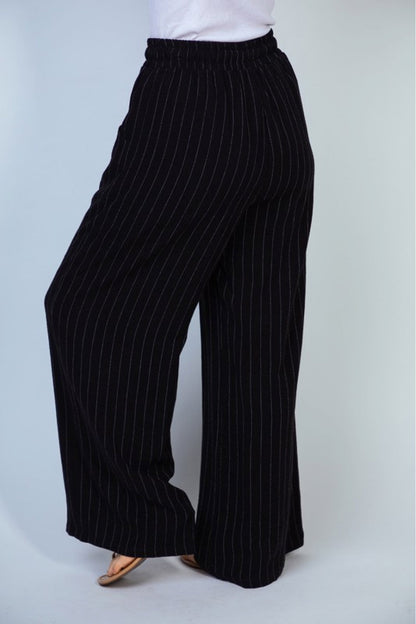 White Birch Finding Myself Full Size Striped Knit Pants in Black