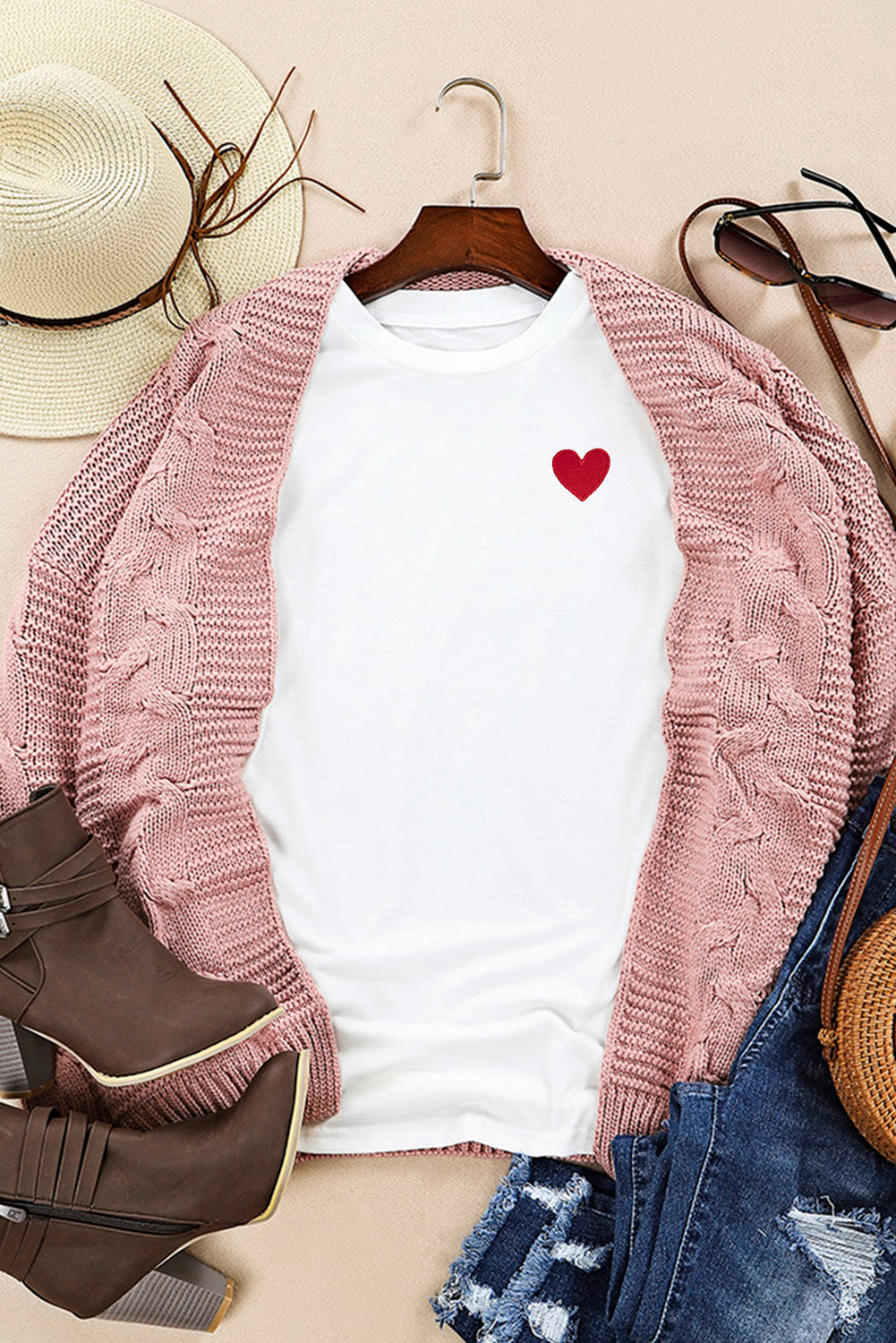 White Valentines Heart Pattern T Shirt