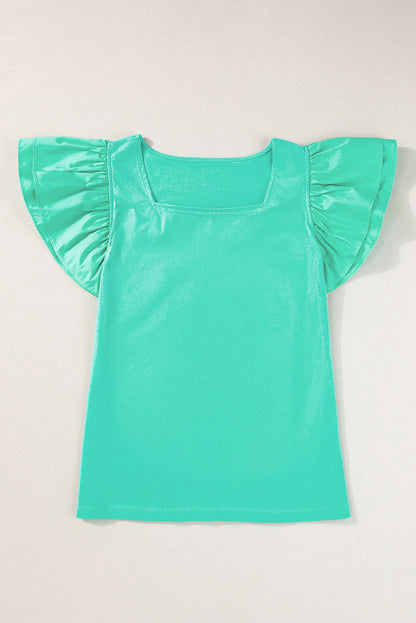 Mint Green Flutter Sleeve Square Neck Top