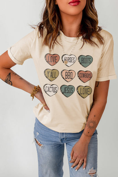 Khaki Heart Shaped Graphic Cowgirl T Shirt