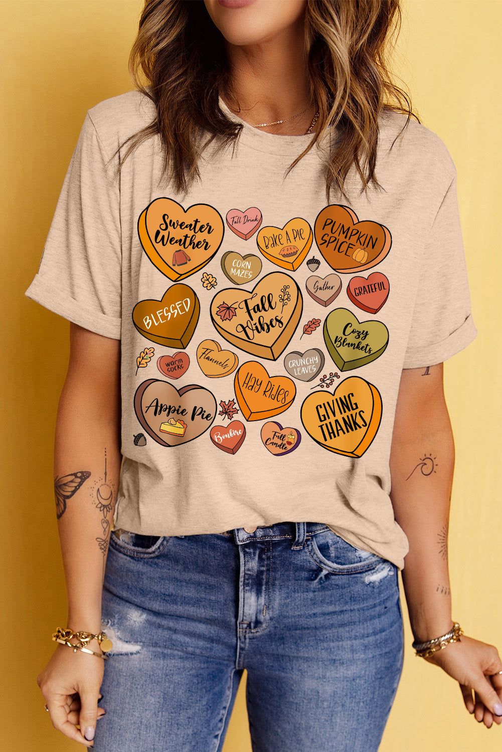 Khaki Candy Heart Thanksgiving T-Shirts