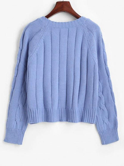 Cable Pointelle Knit Raglan Sleeve Sweater - LuckyFash™