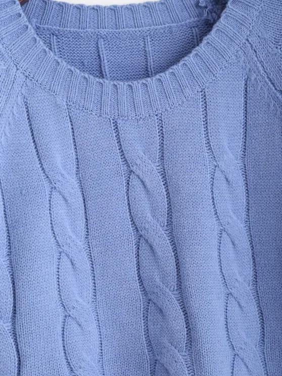 Cable Pointelle Knit Raglan Sleeve Sweater - LuckyFash™