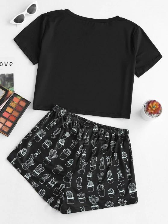 Cactus Print Tee and Shorts Set - LuckyFash™