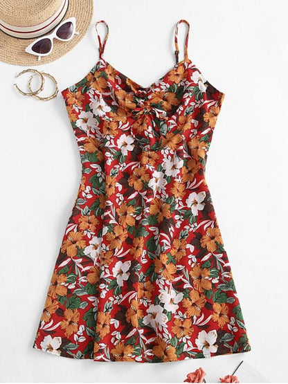 Cami Cinched Front Floral Mini Dress - LuckyFash™