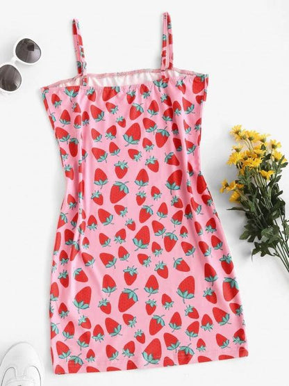 Cami Strawberry Print Bodycon Dress - LuckyFash™