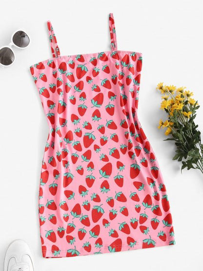 Cami Strawberry Print Bodycon Dress - LuckyFash™