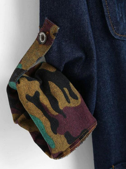 Camouflage Lined Pockets Hooded Denim Coat - LuckyFash™