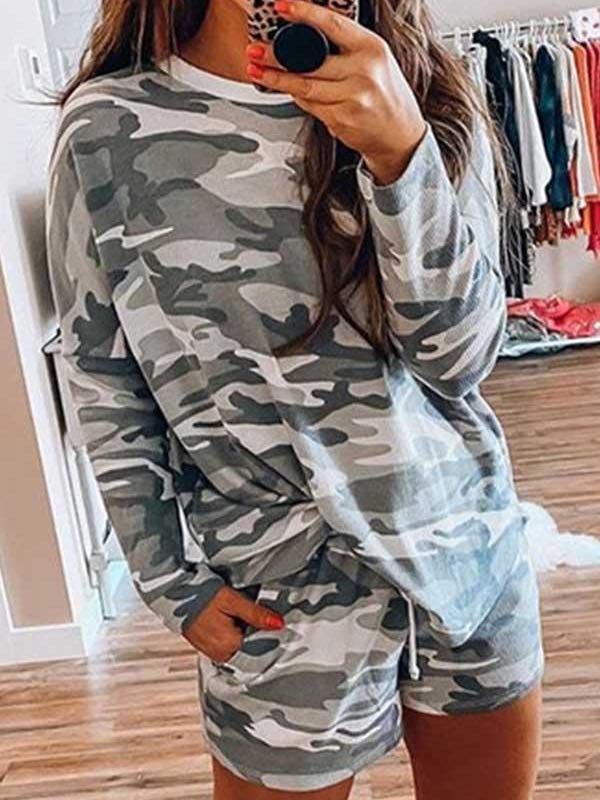 Camouflage Round Neck Casual Wear Short Set - LuckyFash™