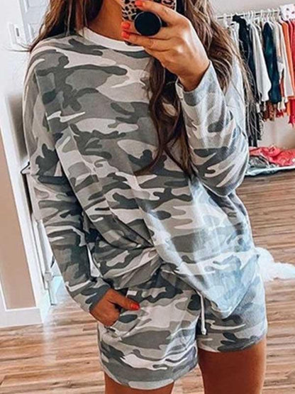 Camouflage Round Neck Casual Wear Short Set - LuckyFash™