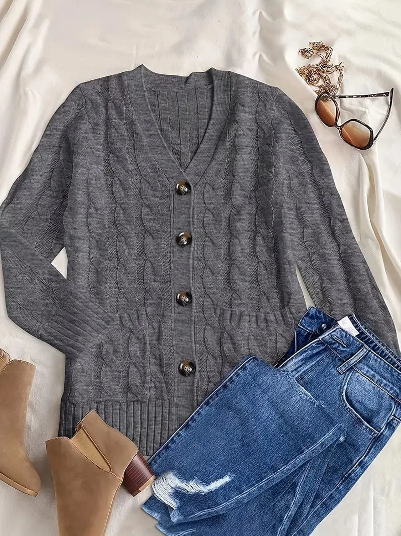 MsDressly Cardigans Cozy Cable Knit Button-Front Long Sleeve Cardigan